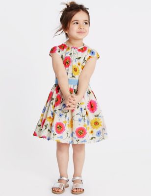 Pure Cotton Floral Print Dress with Belt &#40;1-10 Years&#41;